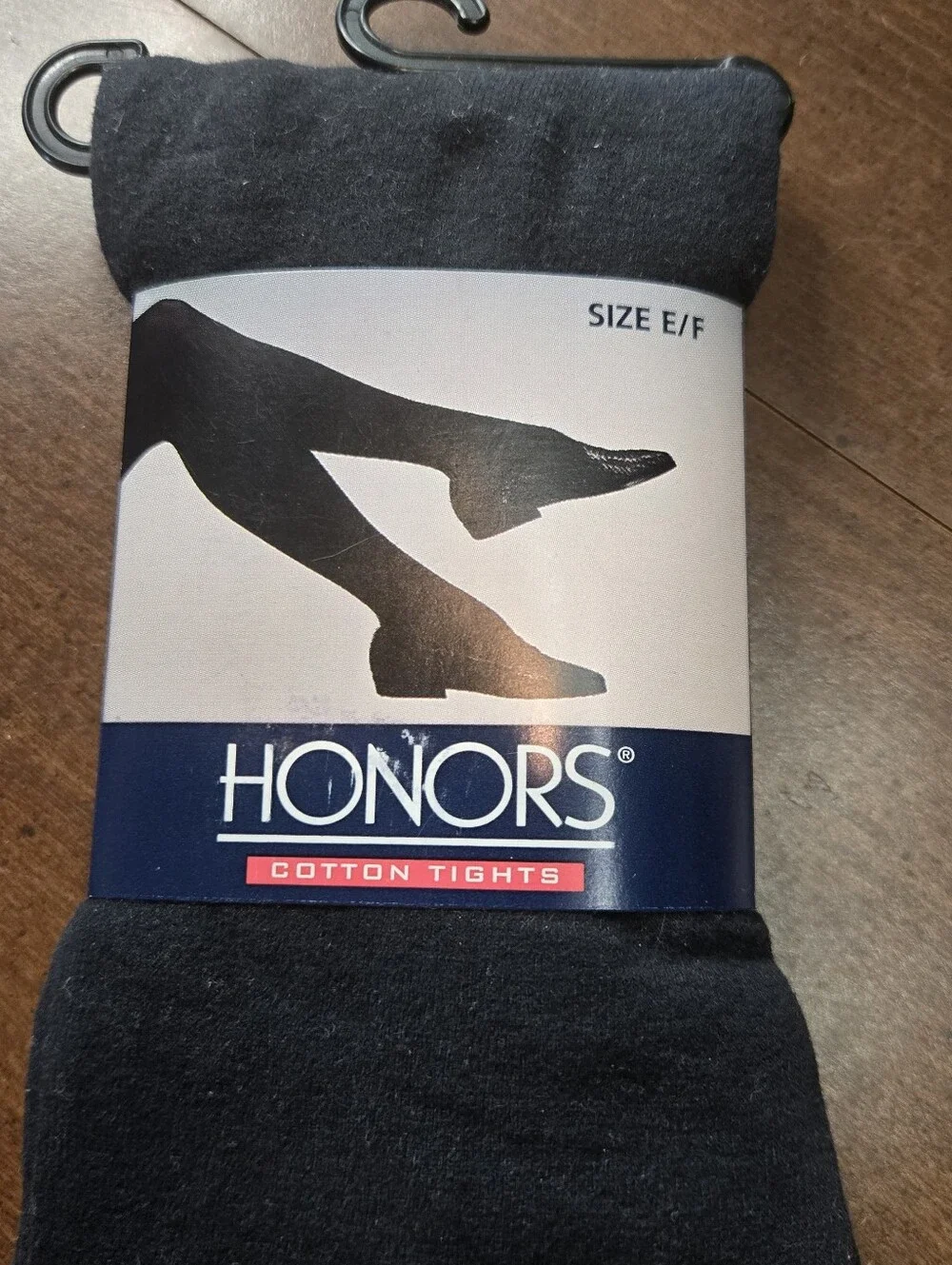 Vintage New Honors Black Cotton Footed Tights Size E/F Made in USA